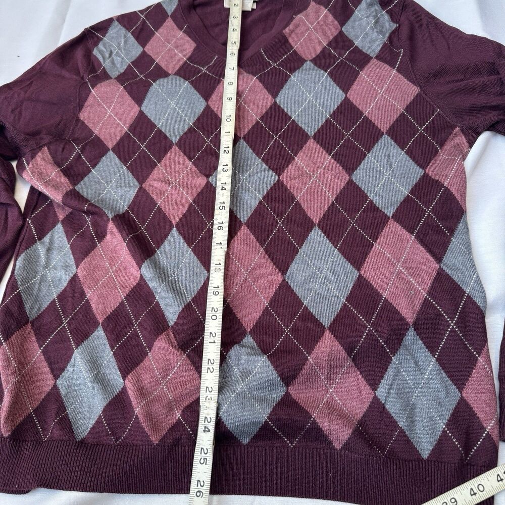 Y2k Banana Republic Silk Cashmere Sweater Mens L Argyle V Neck Purple P2P 21 - Picture 2 of 7